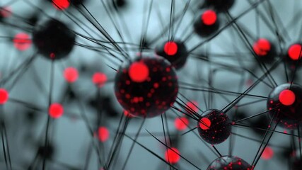 Poster - Futuristic network of interconnected glowing red spheres, resembling neural or data connections.