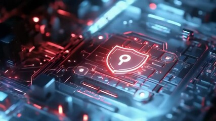 Aufkleber - A glowing shield with a keyhole icon on a futuristic computer circuit board, symbolizing cybersecurity and digital protection.