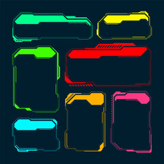 Poster - Futuristic HUD or UI elements. Sci-fi user interface text boxes, callouts. Colorful warning message frame, information boxes template. Modern game interface layout, digital style. Vector illustration