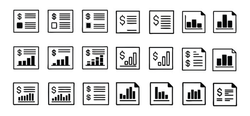Poster - Collection of minimalistic financial documents and charts representing data analysis and economic reports for business applications.