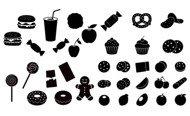 delicious food icons set a scalable collection of black and white food and sweets icons perfect for 
