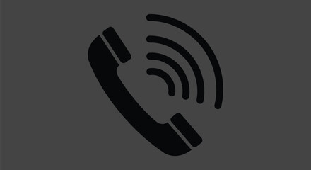 Poster -  Solid Black Phone Receiver with Ringing Waves Icon, Simple Communication Symbol AI Generative
