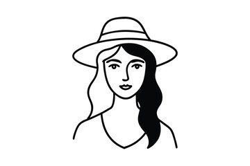 Poster - Woman in a wide brim hat line art illustration