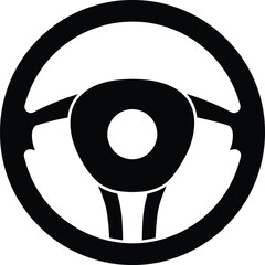 Poster -  Solid Black Car Steering Wheel Icon, Simple Driving and Vehicle Control Symbol AI Generative