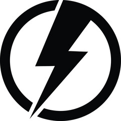 Poster - Black Lightning Bolt in Circle Icon, Simple Power and Energy Symbol for Electricity and Speed AI Generative