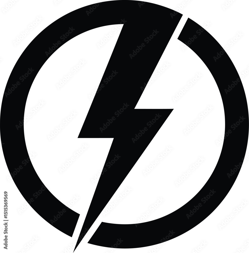 Black Lightning Bolt in Circle Icon, Simple Power and Energy Symbol for ...