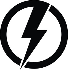 Poster -  Black Lightning Bolt in Circle Icon, Simple Power and Energy Symbol for Electricity and Speed AI Generative