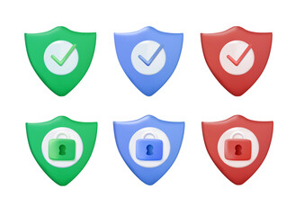 Poster - Security shield sign 3D vector illustration, Lock security icon, Set of security shield icons, securityshields symbols