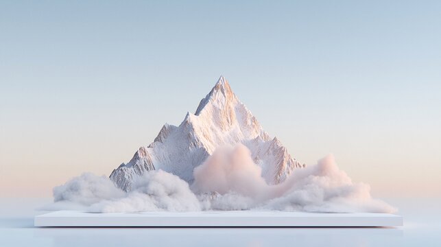 Abstract Snowy Mountain Peak in Clouds