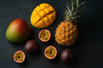 Poster - Fruit arrangement on dark background.