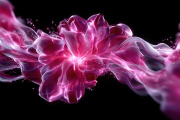 Poster - Pink abstract flower shape forms in a swirling pattern against a black background