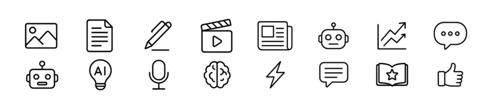 Icon set for technology and ai - modern line style graphics