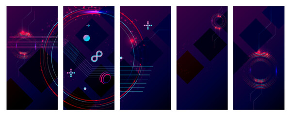 Wall Mural - Set of banner style of cosmos universe stars galaxy dark blue 3d futuristic background modern planets neon
