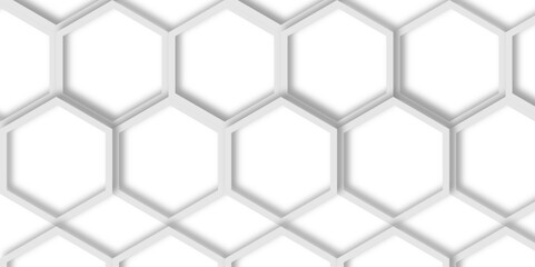 Poster - white background with a pattern of overlapping hexagons creating a honeycomb like structure design.