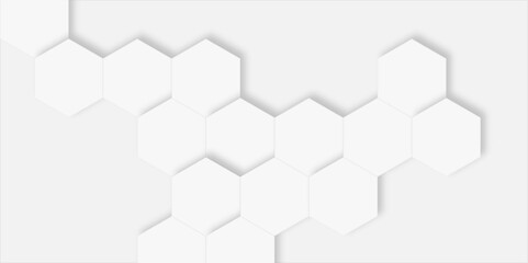 Poster - minimalist white background featuring a pattern of slightly raised hexagonal shapes and soft shadows