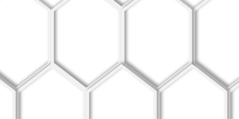 Poster - white background with a pattern of overlapping hexagons creating a honeycomb like structure design.