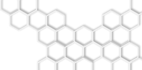 Poster - white background with a pattern of overlapping hexagons creating a honeycomb like structure design.