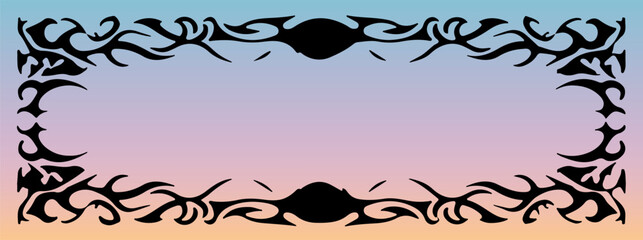 Poster - Vector illustration of a black frame in cyber sigilism and neo tribal style over pastel background. Bold lines and futuristic shapes reflect the Y2K and cyber-aesthetic trend in design today.