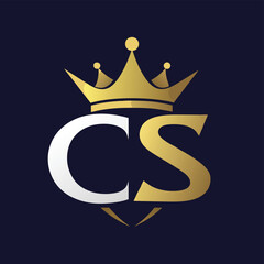 Aufkleber - Elegant logo design featuring a crown and initials CS in gold and silver tones on a dark background for branding or corporate identity purposes