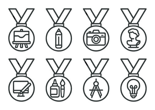 Art and creativity outline icons set – silhouette, design and innovation symbols