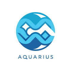 Poster - Vector illustration of an abstract logo representing the zodiac sign Aquarius featuring shades of blue and dynamic shapes