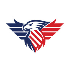 Poster - Vector illustration of a modern eagle logo featuring bold colors, dynamic wings, and a star emblem, representing strength and freedom in design