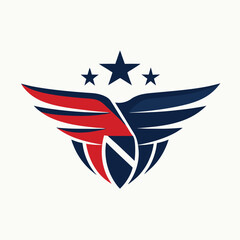 Poster - Vector illustration of a modern eagle logo featuring bold colors, dynamic wings, and a star emblem, representing strength and freedom in design