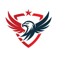 Poster - Vector illustration of a modern eagle logo featuring bold colors, dynamic wings, and a star emblem, representing strength and freedom in design