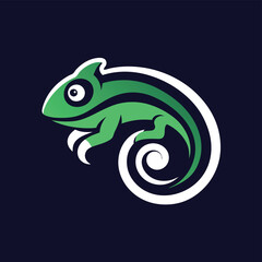 Poster - Charming green chameleon logo featuring a sleek design with vibrant colors against a deep blue background suitable for businesses in various domains