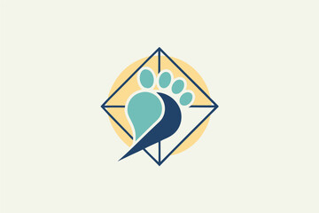 Poster - Vector illustration logo featuring a creative design combining animal paw and leaf elements, symbolizing nature and companionship in a harmonious graphic