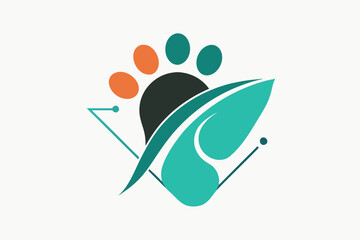 Poster - Vector illustration logo featuring a creative design combining animal paw and leaf elements, symbolizing nature and companionship in a harmonious graphic