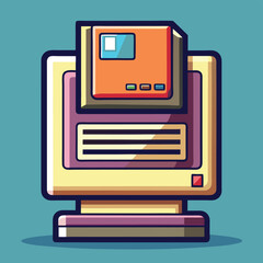 Aufkleber - Vector illustration of a computer with a floppy disk showcasing retro technology in a colorful design against a pastel background