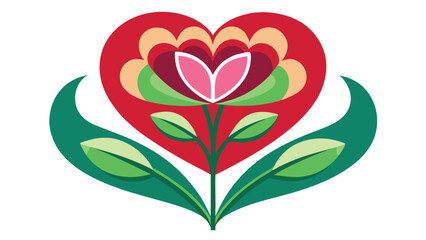 Poster - Modern heart-shaped floral logo design featuring vibrant colors and stylized leaves as a decorative element with a clean, appealing aesthetic for creative projects and branding