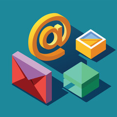 Aufkleber - Vector illustration of various email icons and symbols on a blue background showcasing communication and digital interaction elements
