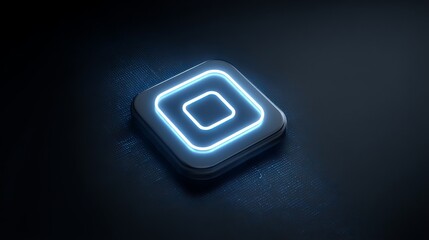 Poster - Square Neon App Icon Digital Technology Modern Interface Design Futuristic Blue Glowing Light Elegant Dark Background Abstract Shiny 3D Render Illustration Graphic Resource Web    