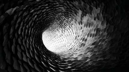 Poster - Abstract Black and White Geometric Tunnel Swirling Vortex Design Modern Digital Art Background Graphic Resource Illustration Pattern Texture for Website Banner Presentation        