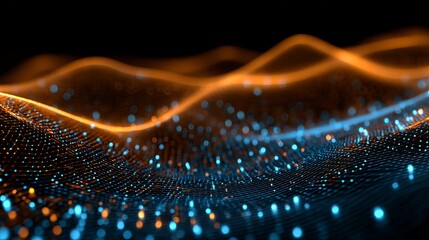 Aufkleber - Abstract Digital Waveform Background Orange Blue Glowing Network Futuristic Technology Data Stream Elegant Modern Design Digital Art High Resolution Illustration Graphic Resource  