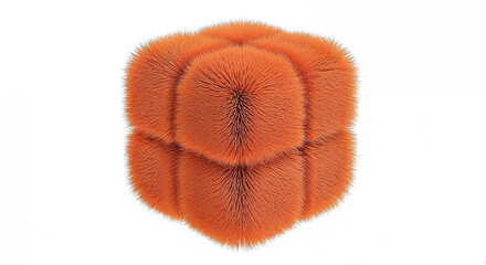 Poster - Orange fur growing on a cube creating spheres on white background