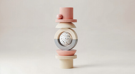 Fototapete - Modern sculpture balancing geometric shapes on neutral background