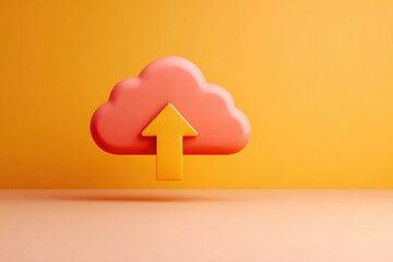 Poster - Cloud Illustration With Upload Bar Appearing Stuck on the Left Side Against an Orange Background