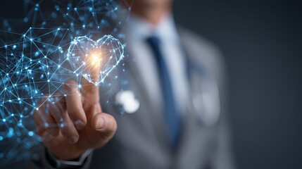Aufkleber - Digital Heart Network Technology Business Healthcare Innovation Medical Future Connection Global Modern Abstract Blue Light Elegant Professional Doctor Science Data Networked web  