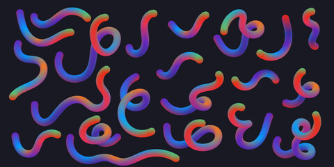 Aufkleber - 3D Wavy lines. Vibrant abstract shapes with colorful gradients in blue, red, pink, purple, and orange on a dark background. Ideal for modern digital art and design