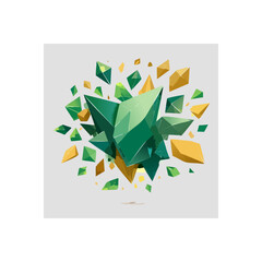 Poster - Abstract geometric composition featuring green and gold crystal shards design