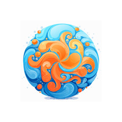 Poster - Abstract swirling pattern design featuring orange swirls and blue water waves