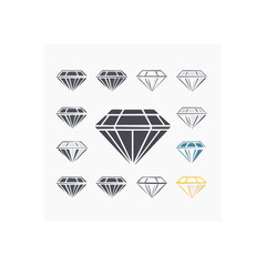 Fototapete - Collection of diamond illustrations in various styles and colors on white