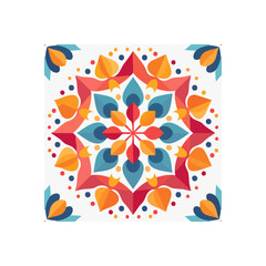 Poster - Colorful geometric floral pattern with symmetrical shapes and radial design