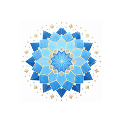 Poster - Geometric blue and gold mandala illustration featuring symmetrical patterns