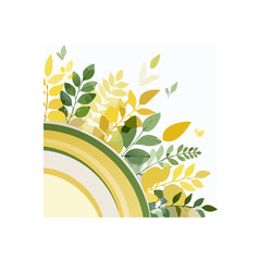 Poster - Green and yellow leaves with rainbow illustration on a white background