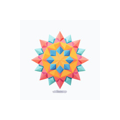 Poster - Geometric starburst design with vibrant colors and intricate triangular patterns