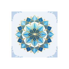 Poster - Intricate blue and gold mandala design with geometric patterns and symmetry